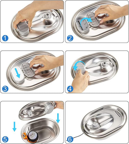 Cat Water Fountain Filters, 8 Pack Pet Replacement Filters with 8 Sponges for Stainless Steel 67oz/2L, 108oz/3.2L and 135oz/4.0L Faucet-Shaped Pet Water Fountain Dog Water Dispenser