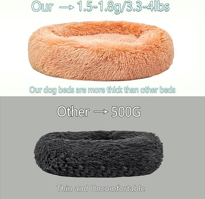 Calming Dog Bed for Medium Dogs Cats, Puppy 31'' Round Anti-Anxiety Warm Fluffy Plush Faux Fur Bed, Soft Anti-Slip Donut Washable, Cozy Medium Puppy Bed, Fits up to 50 lbs Pets