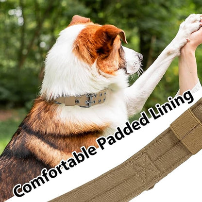 Tactical Dog Collar Military Adjustable Dog Collars Soft Nylon Training Collar with Patch Heavy Duty Metal Buckle Collars for Medium Large Dogs (Brown, M)
