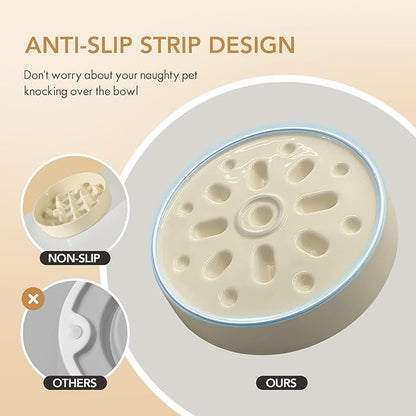Ceramic 3.2 Cup Dog Bowl Slow Feeder, 9.5 inch Slow Pet Food Dish for Large Dog, Stop Bloat, Preventing Choking(Single Bowl, Beige)