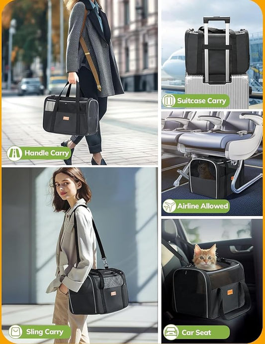 Morpilot Cat Carrier Soft - Portable Pet Carrier for Small or Medium Cats, Dogs and Puppy up to 14lbs, Airline Approved Dog Carrier with Safety Buckle - (Dark Gray)