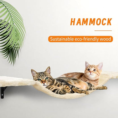 Wall-Mounted Cat Climber Set with Climbing Shelves, Perches, Bridge,Hammock,Scratching Board & Ball - 7 Pcs Wood Indoor Cat Furniture for Kittens Play (Beige)