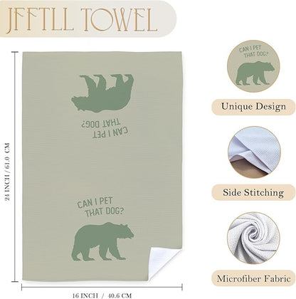 Funny Bear Kitchen Towels, Gifts for Bear Wildlife Camping Lovers Dish Tea Towels for Kitchen Decor, Can I Pet That Dog Decorative Hand Towel for Bathroom, 16x24 Inch - Green