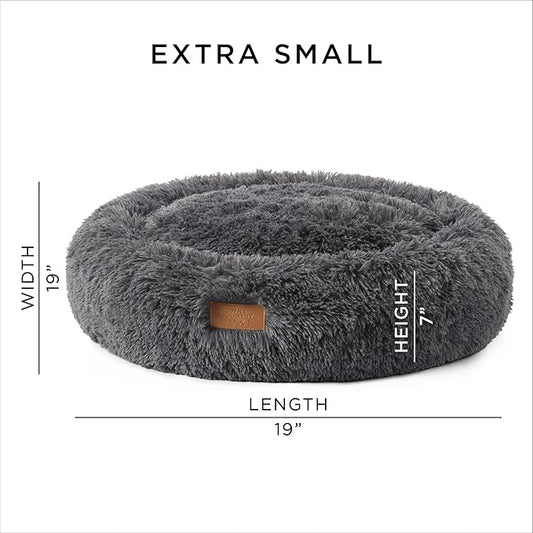 Town & Country Luxe CuddleTown Fuzzy Solid Donut Pet Bed, Soft, Cozy & Calming, Non-Slip Bottom, 100% Machine Washable, Dark Grey, XS 19"x19"x7" Round
