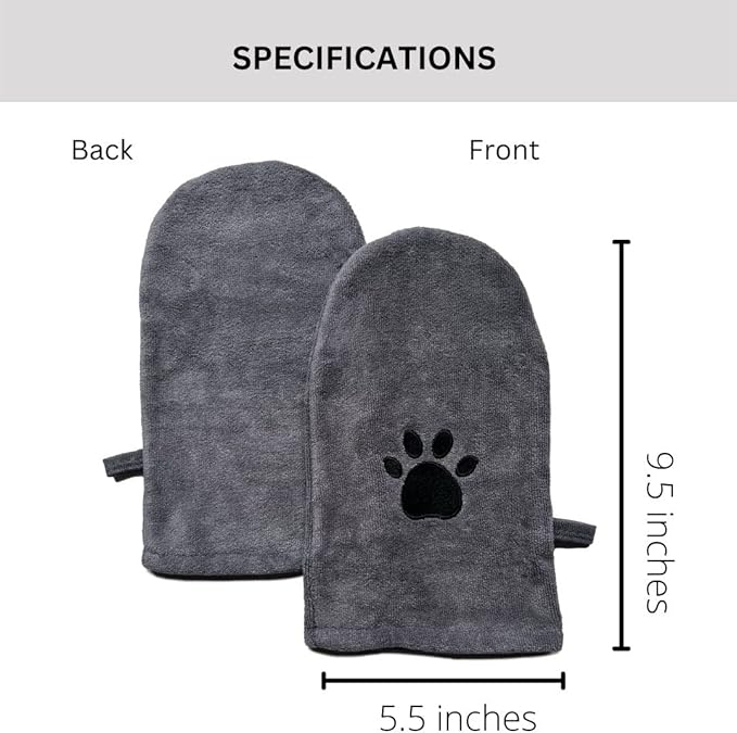 Penny & Niko Microfiber Pet Towel Mitts - Paw Cleaning and Drying Mitts/Gloves for Dogs and Cats (Gray, Standard - 2 Pack)