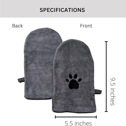 Penny & Niko Microfiber Pet Towel Mitts - Paw Cleaning and Drying Mitts/Gloves for Dogs and Cats (Gray, Standard - 2 Pack)