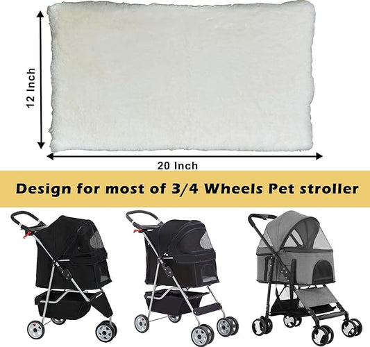 LWFCOEE Pet Stroller Pad for Small Medium Dogs, Ultra Soft Cat Dog Stroller Mattress Mat 21"X12" Folding Removable Pet Carrier Strolling Cart Pad Cushion, Beige