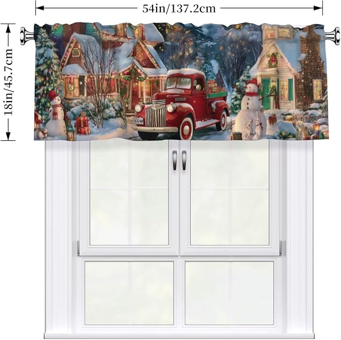 Worltoldb Christmas Red CarCurtain Valance Short Rod Pocket Window Treatment for Living Room Bedroom Kitchen Bathroom 1 Panel 54" W x 18" L