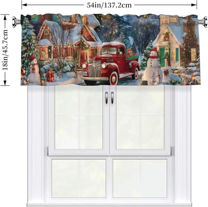 Worltoldb Christmas Red CarCurtain Valance Short Rod Pocket Window Treatment for Living Room Bedroom Kitchen Bathroom 1 Panel 54" W x 18" L