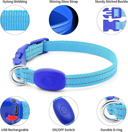 Illumifun LED Collar for Small Dogs - USB Rechargeable Dog Safety Collar Light, Adjustable Nylon Webbing Light Up Collar for Your Pups (Blue, X-Small)