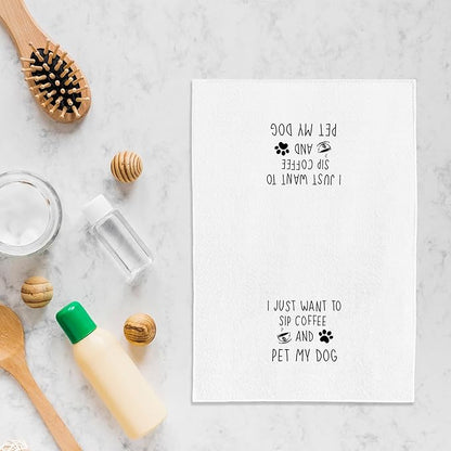 Funny Coffee Kitchen Towels 16x24 - Dog Kitchen Towels, Coffee Kitchen Decor, Coffee Towels Gifts for Coffee Bar, Funny Kitchen Decor, Dog Lovers Gifts, I Just Want to Sip Coffee and Pet My Dog