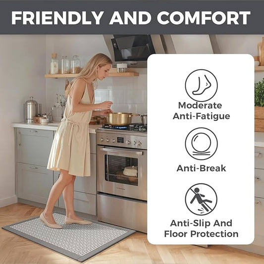 Kitchen Runner Rugs Non Slip Washable Anti Fatigue, Super Absorbent 0.4" Thick Cushioned Long Kitchen Mats for Floor, Jute-Look Sink Floor Mat Laundry Standing Mat, Easy Clean, Gray 17"x59"