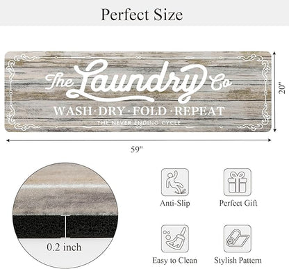 Pauwer Laundry Room Rug Runner 20"x60" Waterproof Rubber Laundry Mat Non Slip Kitchen Mats for Floor Washable Floor Mat Runner Rug for Farmhouse Mudroom Washroom Bathroom Decor