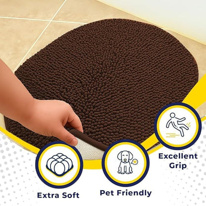 Muddy Mat® Shown on TV – Super Absorbent Microfiber Dog Door Mat for Muddy Paws, Non-Slip Washable Pet Rug, Quick Dry Chenille Entryway Carpet,Machine Washable Indoor Outdoor Mat, Brown Oval 6ft x 9ft