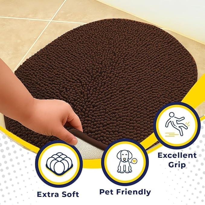 Muddy Mat® Shown on TV – Super Absorbent Microfiber Dog Door Mat for Muddy Paws, Non-Slip Washable Pet Rug, Quick Dry Chenille Entryway Carpet,Machine Washable Indoor Outdoor Mat, Brown Oval 3ft x 5ft