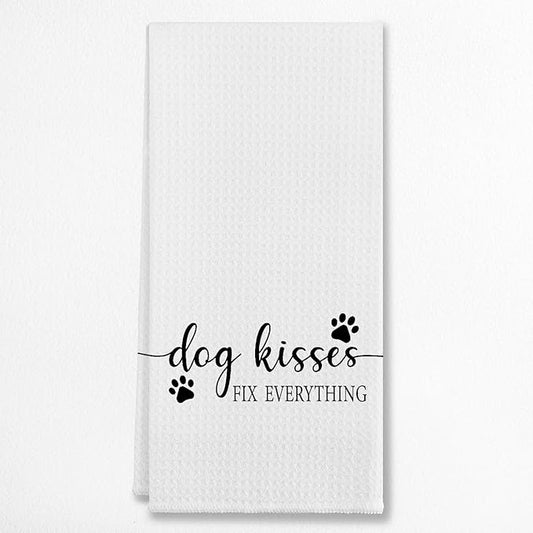 EIONEY Dog Kisses Fix Everything Cotton Multi Dog-themed Farmhouse Kitchen Towels & Tea Towels, 24 x 16 Inches, 24 Count