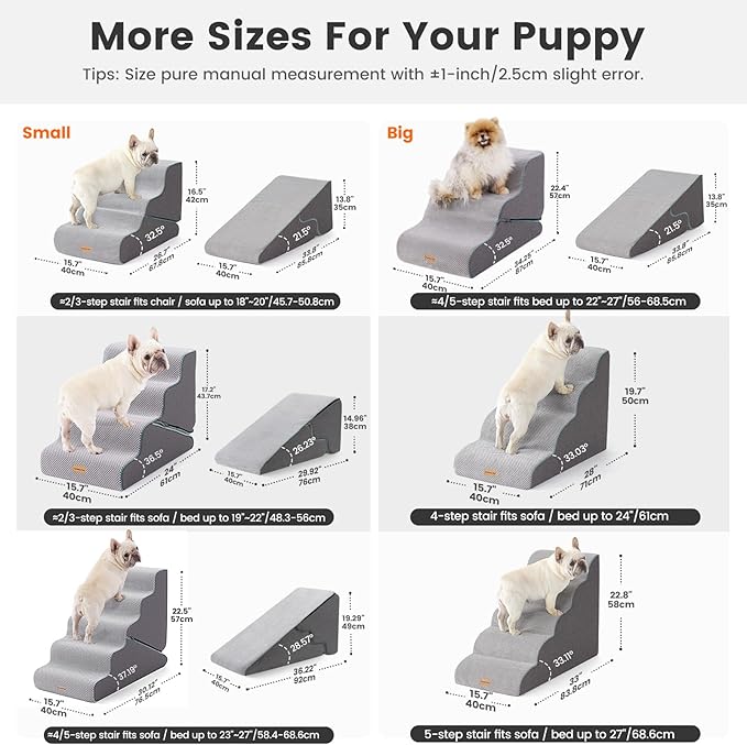 Gardner Pet Dog Stairs for Small Dogs 22.5" H, 2 in 1 Transformable 5-Step Pet Stairs and ramp, Dog Steps for Couch bed (23~27 in) with Durable Non-Slip Waterproof Cover and CertiPUR-US Certified Foam