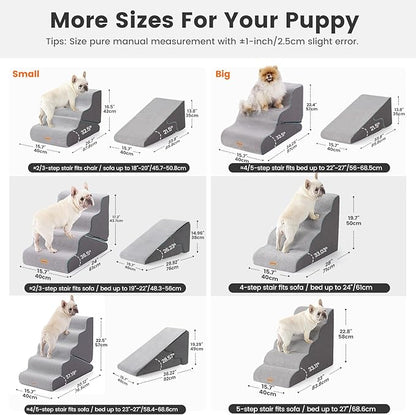 Gardner Pet Dog Stairs for Small Dogs 22.4" H, Large 2 in 1 Transformable 3-Step Pet Stairs and ramp, Dog Steps for High Bed (22-27") with Non-Slip Waterproof Cover CertiPUR-US Certified Foam, Grey