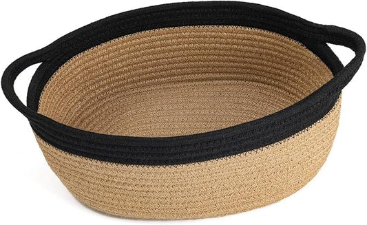 Goodpick Small Woven Basket, Decorative Basket for Home Decor, Small Woven Baskets with Handles for Gifts, Dog Toy Bin, Storage Baskets for Bathroom, Living Room, 12"x 8" x 5", Jute and Black
