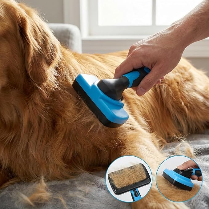 4PCS Self Cleaning Slicker Brush, Pet Grooming Rake, Bath Brush & Massage Brush for Short/Long Haired Dogs, Cats & Horses, Pet Grooming Deshedding Tools - Pet Supplies (Blue Black)
