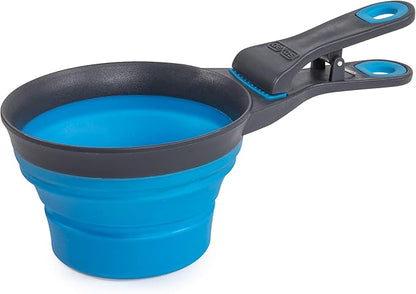 Dexas Pets Collapsible KlipScoop Collapsible Dry Dog Food Scoop and Dog Food Bag Clip, 2 Cup Capacity, Pro Blue