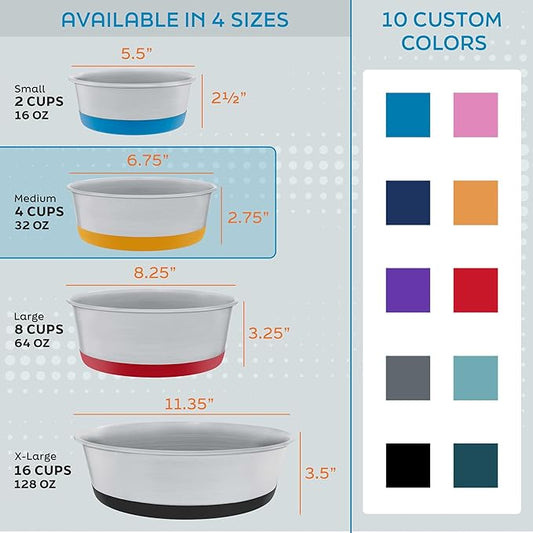 Master Pet Supply Stainless Steel Dog Bowls Set of 2 with Extra Thick Silicone Base - 4 Cup (32 oz) Black Velvet, Non-Slip, Dishwasher Safe Metal Bowls, Pet Dog Food Bowl for Dogs, Cats, Anti Rust