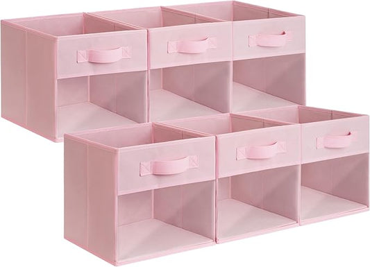 GRANNY SAYS Cube Storage Bins with Clear Window, 11 Inch Storage Cube Organizer, Collapsible Fabric Storage Cubes, Decorative Cube Storage Organizer for Shelves, Closet, Pink, 6-Pack