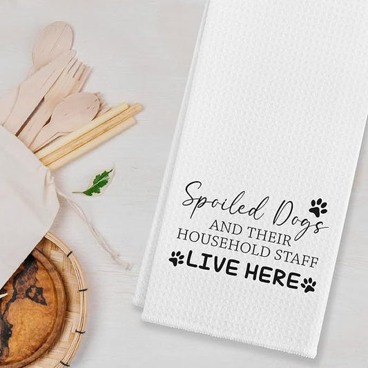 EIONEY Spoiled Dogs Live Here Funny Dog Kitchen Towels & Tea Towels,Dish Cloth Flour Sack Hand Towel for Farmhouse Kitchen Decor,24 X 16 Inches Cotton Dish Towels Dishcloths,Dog Lovers Gifts