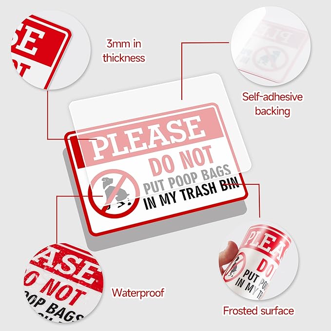 2PCS Please Do Not Dispose Poop Bags in This Trash Bin Stickers, Self-Adhesive Weatherproof Do not Throw Dog Poop Bag in The Trash Sign, Trash Can Stickers for House，Yard，Restaurant（5.9" x 3.9"）