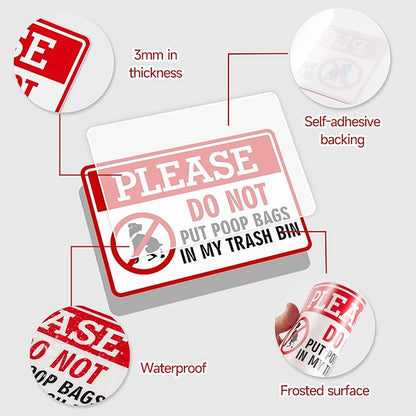2PCS Please Do Not Dispose Poop Bags in This Trash Bin Stickers, Self-Adhesive Weatherproof Do not Throw Dog Poop Bag in The Trash Sign, Trash Can Stickers for House，Yard，Restaurant（5.9" x 3.9"）