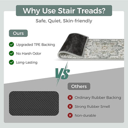 Non Slip Stair Treads for Wooden Steps 4PCS - 8"x30" Indoor Safety Carpet, Edging Mats with TPE Adhesive Backing, Pet and Elderly Friendly Stair Rugs (Taupe)