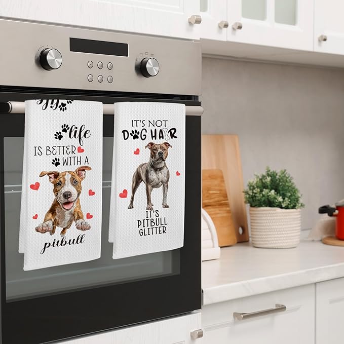 Pitbull Gifts Kitchen Towels Set of 2, Funny Dog Hand Towels for Kitchen Bathroom Decor, Dog for Pitbull Dogs Lovers Owners Women Men Dishcloths Dish Towel 16X24 Inches