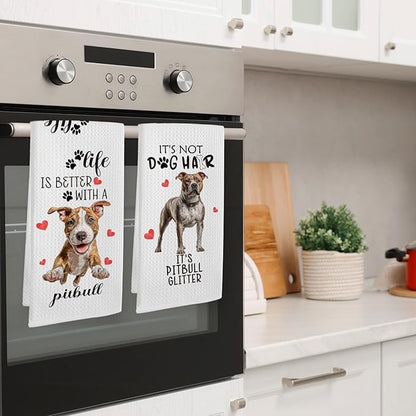 Pitbull Gifts Kitchen Towels Set of 2, Funny Dog Hand Towels for Kitchen Bathroom Decor, Dog for Pitbull Dogs Lovers Owners Women Men Dishcloths Dish Towel 16X24 Inches