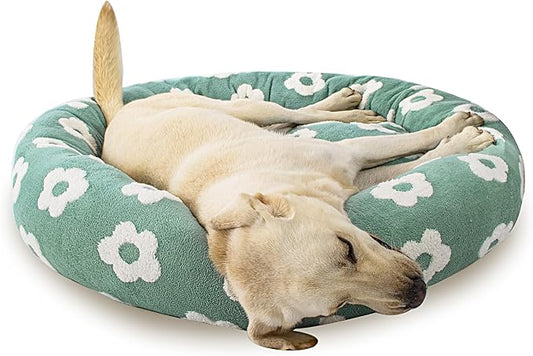 39 Inch Calming Dog Bed for Large Dogs, Round Anti-Anxiety Warm Bed, Soft Cozy Anti-Slip Donut Washable Pet Bed, Fits up to 100 lbs Pets