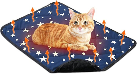 Self Warming Cat Bed Self Heating Dog Mat Star Pattern Warm Thermal Pet Pad Reflects Body Heat Washable Soft Puppy Crate Pad Anti Slip Kennel Mat for Pets (Navy Blue,18'' L X 24'' W X 0.4'' Th)