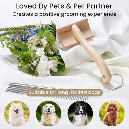 Dog Slicker Brush for Shedding,Dog Brush for Long Haired Dogs & Remove Tangles & Mats,Ergonomic Handle Grooming Like Professional,Beech Wood,M