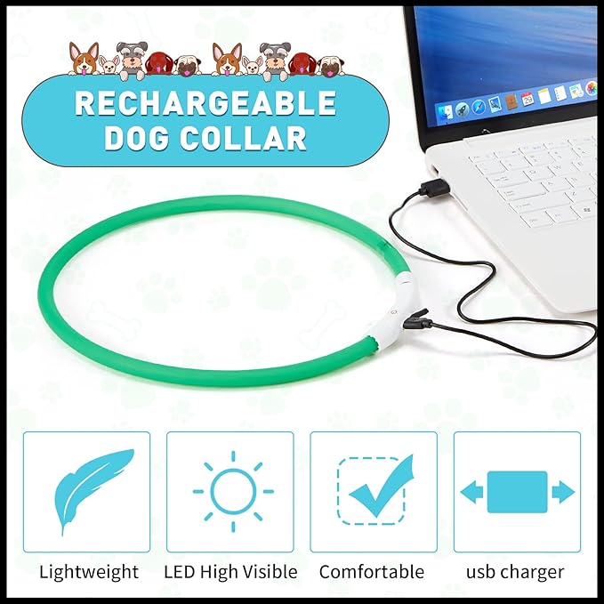 Frienda 4 Pcs Dog Collar LED USB Rechargeable Lights Dog Necklace Collars Doggy Lights for Night Walking Adjustable Safety Lamp Pet Collars for Large Medium Small Puppy(Flashing Style,4 Colors)