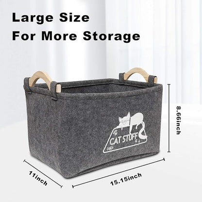 Cat Toy Box, Cat Toy Storage Basket with Handles, Felt Pet Toy Basket Pet Supplies Storage Bin, Perfect for Organizing Cat Toys and Accessories