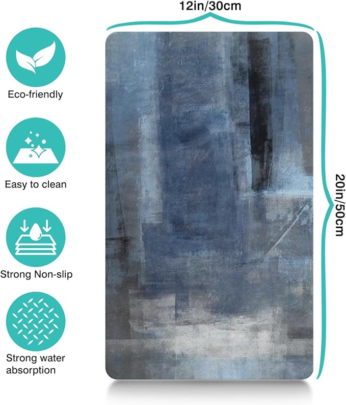 Dog Food Mats for Floors Absorbent, Cat Food Mat - Pet Cat Feeding Mat Quick Dry, Dog Bowl Mats for Water, Pet Supplies Feeding Placemat 12" x 20" Tie-Dye Dark Blue