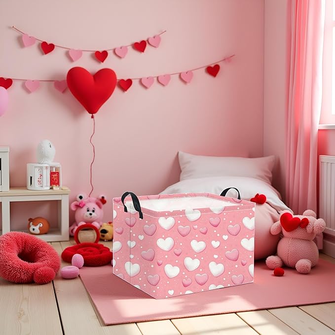 Rectangular Heart Basket Kids Baby Girls Basket Cute Toy Storage Bin Organizer Shelf Book Love Room Decor(Pink Light Heart)