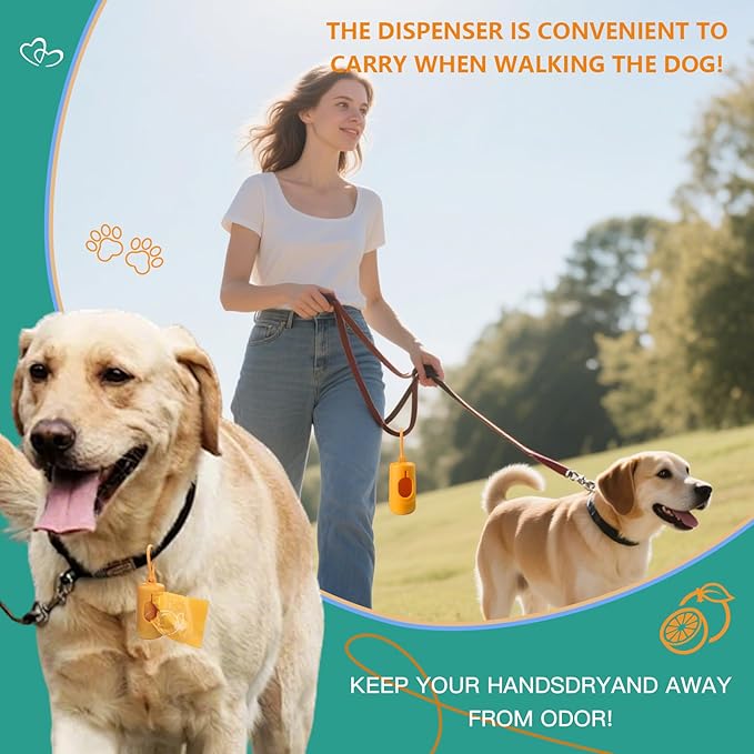 Citrus Scented Dog Poop Bags - 120 counts Orange Pet Waste Bags with Dispensers, Extra Large 13x9 Inch Leak-Proof Fragrance Bags for Dogs Walking and Cat Litter