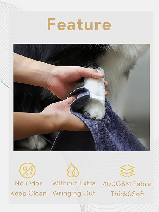 IEDASING'S CHOICE Dog Towel 2 Pack Super Absorbent Quick Drying Microfiber Towel Soft for Dog Bath & Puppy Grooming, Multi-Use, Grey