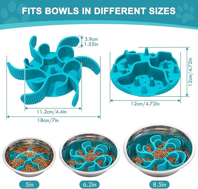 Slow Feeder Insert for Dog Bowl - 2PCS Anti-Bloat Silicone Mat with Super Suction, Slow Feeder Dog Bowls for Puppy Large Breed Dogs