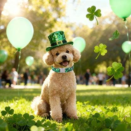 St. Patrick's Day Dog Collar, Lucky Clover Dog Collars, Adjustable Heavy Duty Irish Festive Pet Collar for Small Medium Large Dogs with Metal Buckle S