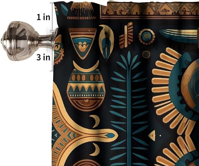 Vintage Ancient Egypt Valance Curtains, Retro Ethnic Old Egyptian Floral Geometric Print Mysterious Traditional Egypt Culture Window Valance Curtain for Farmhouse Bedroom Living Room Kitchen 54x18inch