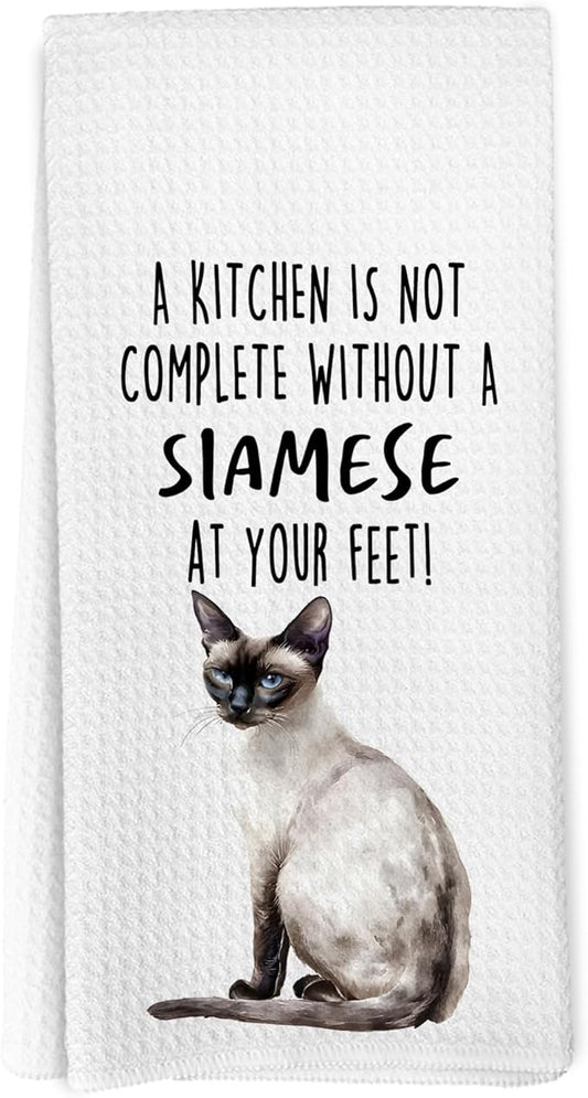 Funny Siamese Cat Gifts Kitchen Towels, Cat Lover Gifts for Women, Funny Hand Towels for Bathroom Decor,A Kitchen Is Not Complete without A Siamese Dishcloths Dish Towel forKitchen 16x24 Inches