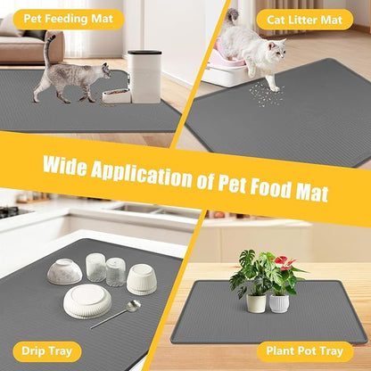 Lorvain 45" x 30" Cat Food Mat, Extra Large Silicone Pet Feeding Mat with Raised Edges, Pet Placemat for Cat Dog Food and Water Bowl Waterproof, Non-Slip, Easy to Clean, Floor Protection, Dark Grey