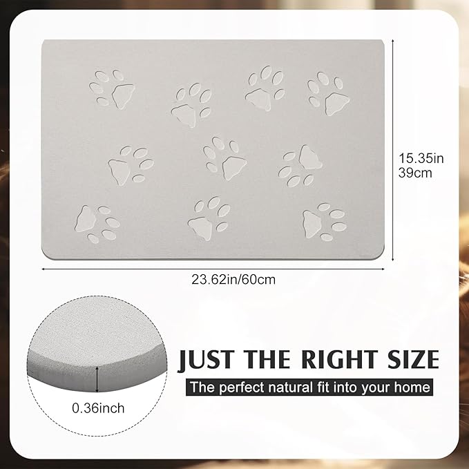 Valentine Dog Gift Stone Mat for Dog Bowl Diatomaceous Earth Absorbent Non Slip Cat Puppy Mat for Food and Water Quick Drying Easy to Clean Placemat for Bowl Dish(Light Gray,16 x 24 Inch)