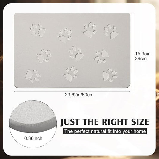 Valentine Dog Gift Stone Mat for Dog Bowl Diatomaceous Earth Absorbent Non Slip Cat Puppy Mat for Food and Water Quick Drying Easy to Clean Placemat for Bowl Dish(Light Gray,16 x 24 Inch)