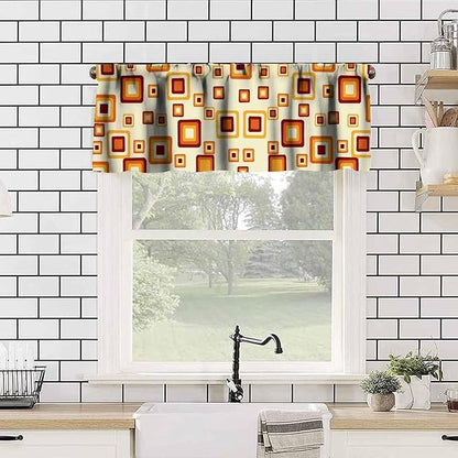 Mid Century Modern Valance Curtains, Retro Colorful 70S Vintage Abstract Geometric Window Curtain Valance for Bedroom Living Room Kitchen 54x18inch
